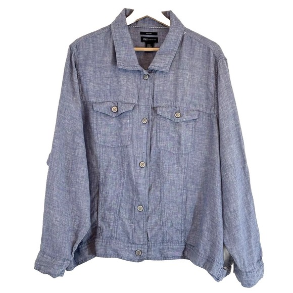 Jones New York 100%Linen Lightweight Jacket Blue Size 2X Costall - Picture 2 of 16